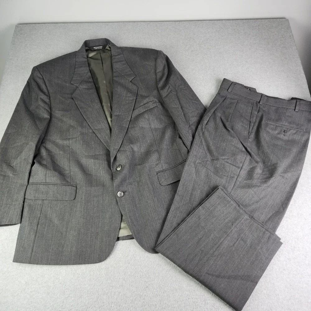 John Alexander Suit‎ Mens 46R x 41W Gray Worsted Wool Pinstripe 2pc Blazer Pants